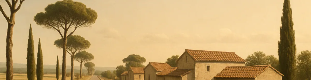 Three Taverns — artist's historical reconstruction, not a photograph